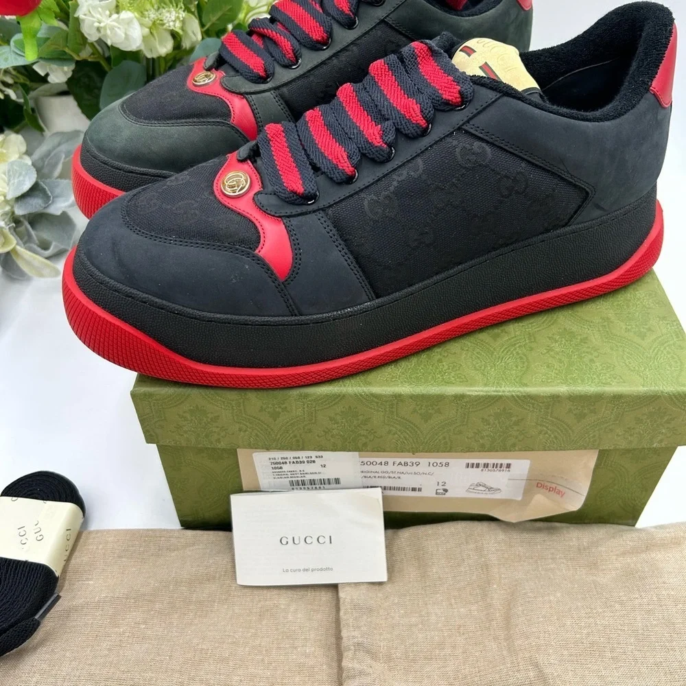 Men's Gucci SCREENER sneakers in black GG canvas, and Leather size 12